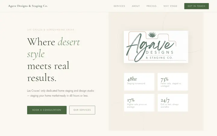 Homepage of the Agave Designs website, built by Green Chile Digital