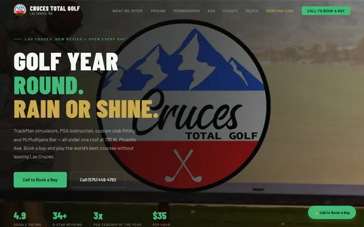 Homepage of the Cruces Total Golf website, built by Green Chile Digital
