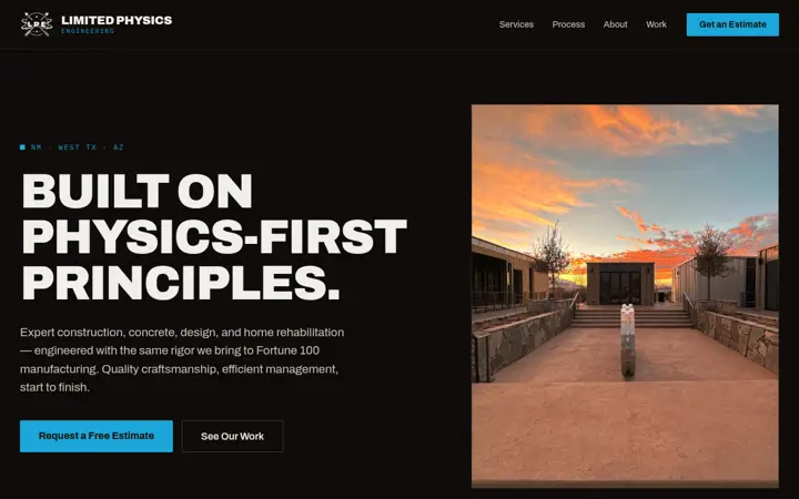 Homepage of the Limited Physics website, built by Green Chile Digital